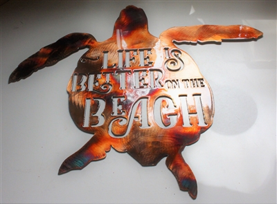 Life is Better on the Beach Metal Wall Art  Sea Turtle