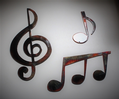 Music Notes Set of 3 pieces Metal Wall Art by HGMW copper/bronze plated