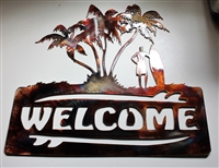 Palm Tree Surfer Welcome Metal Wall Art