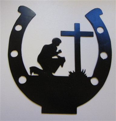 Horseshoe Cowboy Praying Wall Art - Black