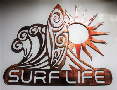 Surf Life Metal Wall Art Decor - Sun  Waves and Surf  15 1/2" T x 18" wide