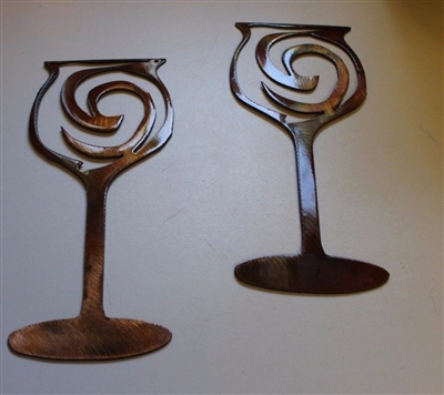 Swirled Wine Glass Pair Metal Wall Art