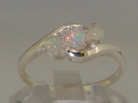 Elegant Sterling Silver Natural Australian Opal Trilogy Ring