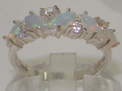 Stunning Sterling Silver Marquise Cut Natural Australian Opal and Diamond Half Eternity Ring