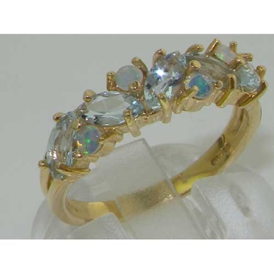 Beautiful 9K Yellow Gold Marquise Cut Aquamarine and Opal Half Eternity Ring