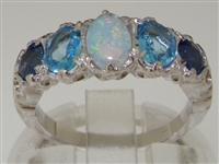 Stunning 14K White Gold Opal, Blue Topaz and Sapphire Five Stone Ring