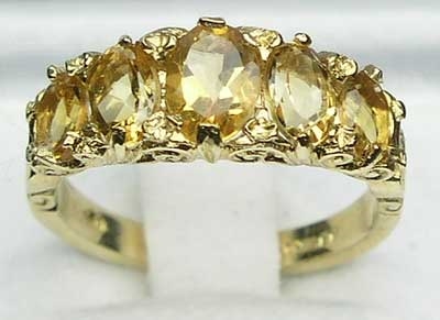Classic 14K Yellow Gold Citrine Filigree Design Five Stone Ring