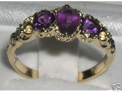 Exquisite 14K Yellow Gold Amethyst Ornate Trilogy Ring