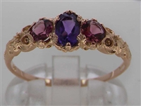 Stunning 14K Rose Gold Amethyst and Pink Tourmaline Trilogy Ring