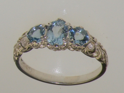 Elegant 18K White Gold AAAA Quality Aquamarine Trilogy Ring