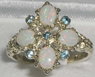 Sumptuous 9K White Gold Blue Topaz and Australian Opal Statement Ring