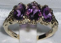 Ornate 18K Yellow Gold Amethyst Trilogy Ring