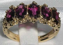 Classic Ornate 9K Yellow Gold Almandine Garnet Five Stone Ring