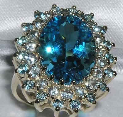 Imposing 9K Yellow Gold Blue Topaz and Aquamarine Cluster