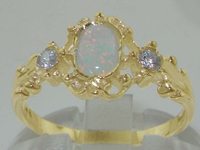 Dainty 9K Yellow Gold Opal and Diamond Trilogy Ring