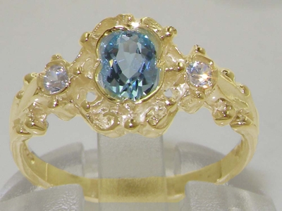 Dainty 9K Yellow Gold Aquamarine and Diamond Trilogy Ring