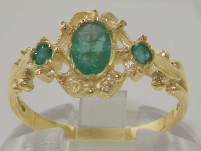 Georgian Inspired 9K Yellow Gold Emerald Trilogy Ring