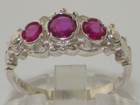 Stunning 10K White Gold Natural Ruby Trilogy Ring