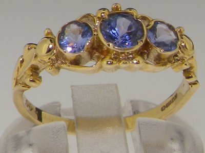 Dainty 9K Yellow Gold Tanzanite Trilogy Ring