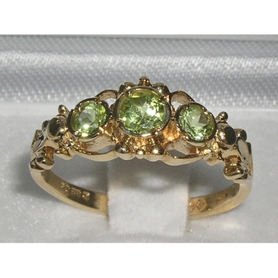 Dainty 9K Yellow Gold Peridot Trilogy Ring