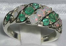 Vibrant 9K White Gold Opal & Emerald Band Ring