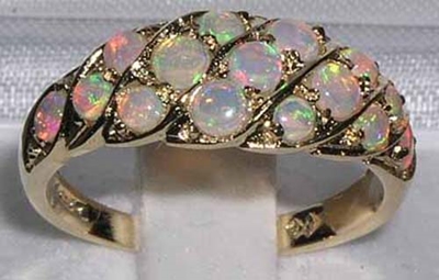 Vibrant 18K Yellow Gold Opal Band Ring