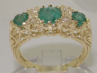 Elegant 9K Yellow Gold Emerald and Diamond Dress Ring