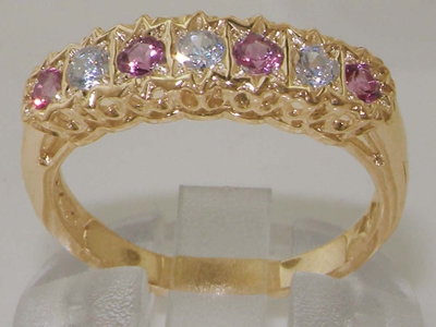 Elegant 9K Yellow Gold Diamond and Pink Tourmaline Half Eternity Ring