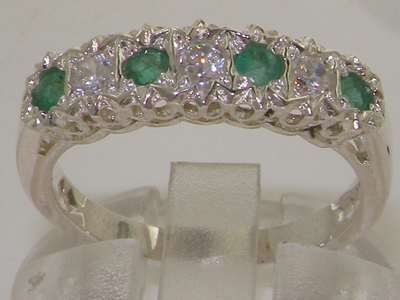 Stunning 9K White Gold Diamond and Emerald Half Eternity Ring