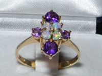 Dainty 9K Yellow Gold Opal and Amethyst Ring