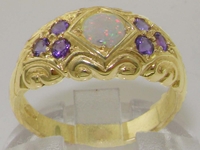 Beautiful 9K Yellow Gold Opal and Amethyst Ring