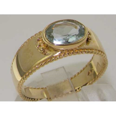 Elegant 9K Yellow Gold Aquamarine Milgrain Edged Band