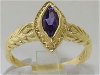 9K Yellow Gold Marquise Amethyst Solitaire Ring