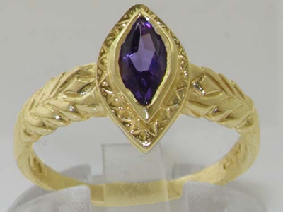 9K Yellow Gold Marquise Amethyst Solitaire Ring