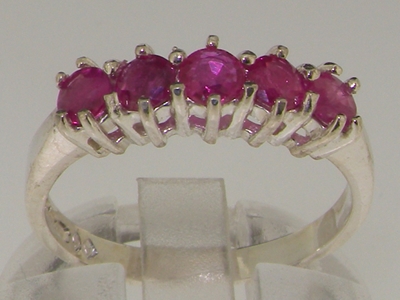 Exquisite 10K White Gold Natural Ruby Five Stone Ring