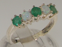 Stunning 10K White Gold Emerald and Opal Half Eternity Ring