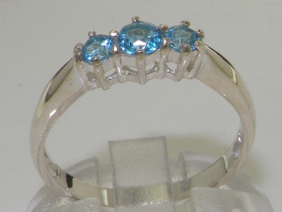 Modern Sterling Silver Blue Topaz Trilogy Ring