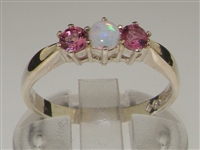 Stunning Sterling Silver Opal and Pink Tourmaline Trilogy Ring