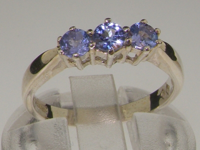 Vibrant Sterling Silver Tanzanite Set Trilogy Ring