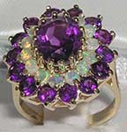 Glamorous 9K Yellow Gold Amethyst and Opal Cluster