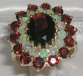 Stunning 9K Yellow Gold Garnet and Opal Cluster Ring