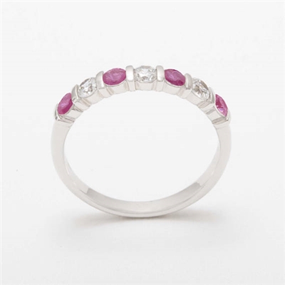 Elegant Platinum Diamond & Ruby Half Eternity Ring