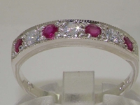 Beautiful 10K White Gold Diamond and Ruby Half Eternity Ring