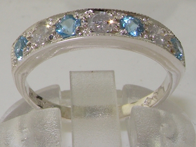 Elegant 14K White Gold Diamond and Blue Topaz Half Eternity Ring