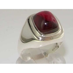 Elegant Mens Sterling Silver Synthetic Ruby Signet Ring