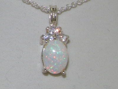 Stunning 9K White Gold Natural Opal and Diamond Pendant & Necklace