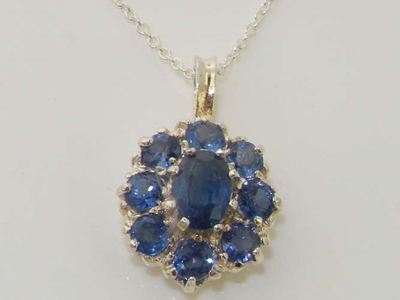 Luxurious Sterling Silver Sapphire Cluster Pendant & Necklace