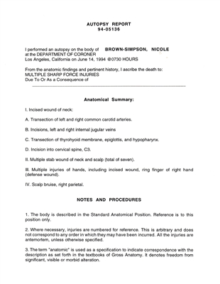 NICOLE BROWN SIMPSON - AUTOPSY