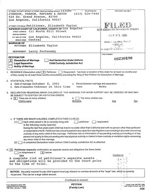 ELIZABETH TAYLOR and LARRY FORTENSKY - DIVORCE