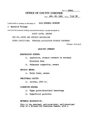 GAIL RUSSELL - AUTOPSY